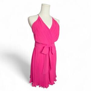 BEYOND WORDS Lipstick Pink Pleated V-Neck Romper with Back Smocking